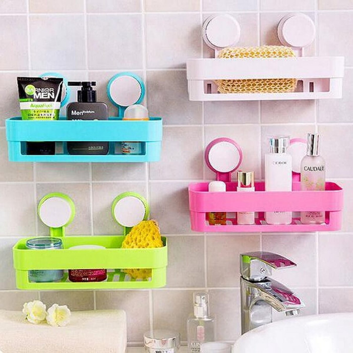 New Bathroom Shelf Suction Rack Organizer Cup Storage Shower Wall Basket